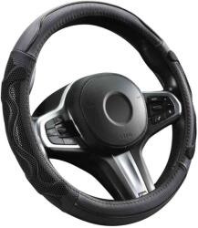 Autolife Genuine Leather Valódi bõr kormányvédõ 38cm, fekete-szürke DW-5002GRAY (00948)
