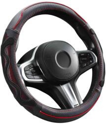 Autolife Genuine Leather Valódi bõr kormányvédõ 38cm, fekete-piros DW-5002R (00931)
