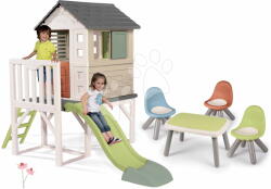 Smoby Set căsuță pe piloni și piloni și 3 scăunele House On Stilts Life Smoby extensibilă cu tobogan de 1, 5 m cu jet de apă (SM810802-33) Casuta pentru copii