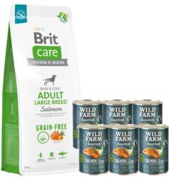 Brit CARE Беззърнена храна за възрастни кучета от големи породи със сьомга 12кг + WILD FARM Superfood Salmon 6x400g беззърнена храна за кучета