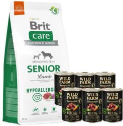 Brit CARE Хипоалергенна храна за възрастни кучета с агнешко месо 12кг + WILD FARM Monoprotein Beef 6x400g - хипоалергенна храна за кучета
