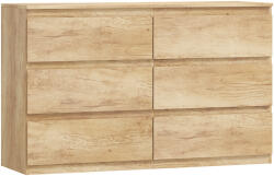 HOMCOM Comodă 6 sertare mobilier de depozitare fără mânere design minimalist 120 x 39 x 75 cm stejar | Aosom Romania (831-690V83AK) Comoda