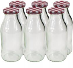 Gastro üveg palack gyümölcsléhez, 250 ml, díszes kupakkal, kockás mintával, 6 db