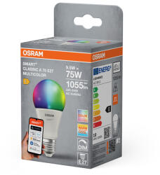OSRAM Smart+ Matter Classic Multicolor E27 LED, 9, 5 W, 1055 lm, 2700-6500 K +RGB, dimmelhető (4058075851207)