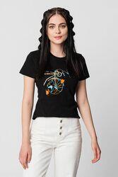 Pegas Tricou din jerseu cu decolteu la baza gatului si imprimeu logo contrastant Oranj Negru Turcoaz M (ps2122-01-1-0bc-m)