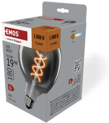 EMOS Z58311 füstszínű LED izzó E27 G125 4, 5W 180lm 1800K meleg fehér flame izzószál vintage 3 év garancia (Z52311)