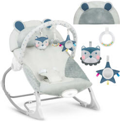 RicoKids Gyerek pihenőszék, Ricokids, szürke, 53 x 39 cm, levehető játékhíd, 2 fokozatú dönthetőség, mosható huzat, hárompontos biztonsági öv, vibrációs, elemes (LR20 1, 5 V, nem tartozék), 9 / 18 kg teherbírá