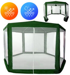MultiGarden Kerti pavilon, MultiGarden PAW 2X2X2 NET, zöld, 2 x 2 m, 6 szúnyoghálós oldalfallal, fém vázzal, vízálló PE ponyva, 2 m magassággal, cipzáras bejárat (TF3893)