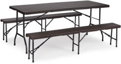 MultiGarden Sörpad szett, MultiGarden RZK-180B + 2 db RBK-18, barna, 180 cm, összecsukható, acél keret, HDPE műanyag felület, 3 db, asztal és 2 pad, 8 személyes (TF2542)