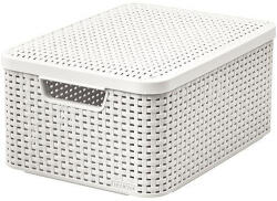 Keter Tárolókosár, Curver Style2 Lid M, krémszínű, 38 x 29 x 17 cm, egymásra rakható, műanyag, rattan hatású, fogantyúkkal, fedeles, szögletes (TC2211261)