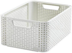 Keter Tárolókosár, Curver Style2 M, krémszínű, 38 x 29 x 17 cm, egymásra rakható, műanyag, rattan hatású, fogantyúkkal, szögletes (TC2211259)
