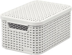 Keter Tárolókosár, Curver Style2 Lid S, krémszínű, 29 × 20 × 14 cm, egymásra rakható, műanyag, rattan hatású, fogantyúkkal, fedeles, szögletes (TC2211385)