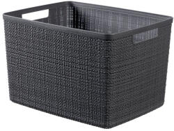 Keter Tárolókosár, Curver Jute L, sötétszürke, 20 literes, 28 x 36 x 23 cm, műanyag, juta hatású, fogantyúkkal, szögletes (TC2212704)