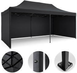 Plonos Kerti pavilon, Plonos, fekete, 3 x 6 m, 3 oldalfallal, hordtáskával, fém vázzal, UV-álló és esőálló PE ponyva, 3 m állítható magassággal (TE430100)