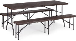 MultiGarden Sörpad szett, MultiGarden SZK-180B + 2 db SBK-18, barna, 180 cm, összecsukható, acél keret, HDPE műanyag felület, 3 db, asztal és 2 pad, 8 személyes (TF2541)