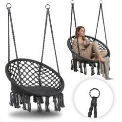 MultiGarden Függőszék, MultiGarden ESO-SW092-7-4, szürke, 40 × 62 cm ülés, magasság: 116 cm, fém váz, 3 mm kötélfonat, 120 kg teherbírás, beltéri/kültéri (TF5220)