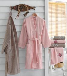 Cottonbox® Set matrimonial 2 halate baie +4 prosoape, Bej/Roz Pudra