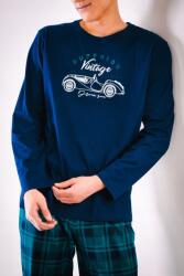 Muzzy Nightwear Férfi pizsama Muzzy Vintage Car hosszú ujjú nadrág 100% pamut sötétkék M méret