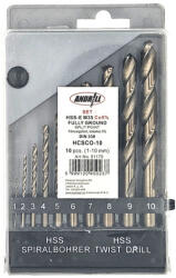  10 darabos hengeresszárú csigafúró készlet 1-10mm műanyag dobozban HSSE Cobalt (ANDRILL)