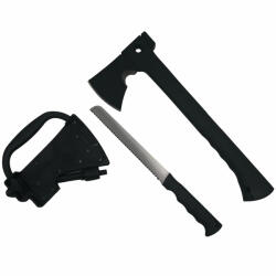 Depox Topor Survivor DEPOX®, Futuristic Survival, otel inoxidabil, negru, 35.5 cm, teaca inclusa (1004)