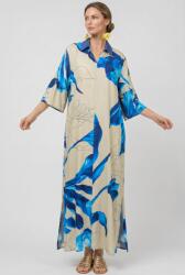 SHOPIKA Rochie maxi bej cu imprimeu floral albastru si croiala fluida Talie unica