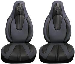 Panda Set 2 Huse Scaune Fata Auto pentru Seat Mii - Panda, compatibile cu tetiere incorporate-monobloc, material textil si piele sintetica premium, gri petrol-negru