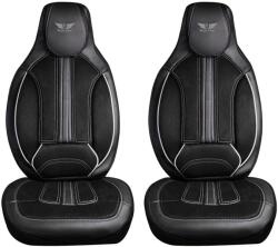 Panda Set 2 Huse Scaune Fata Auto pentru Smart Forfour - Panda, compatibile cu tetiere incorporate- monobloc, tip alcantara si piele ecologica, negru cu cusatura gri