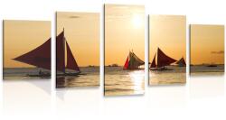 Dovido Tablou 5-piese apus de soare frumos la mare - 100x50