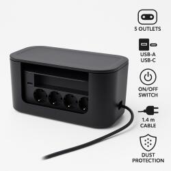 s-shop Cutie organizare cabluri S-Eye cu 5 prize USB-A USB-C și capac de protecție