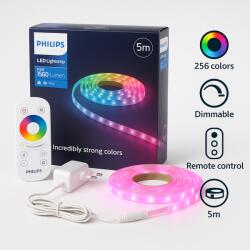 s-shop Bandă LED Philips RGB 5m, 24W, 1500 lm, telecomandă, 256 culori, iluminare ambientală