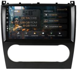 HUB64 Navigatie HUB64 Mercedes Benz C-Class W203 (2004-2011), 8GB RAM, Android 13, Octacore, Slot Sim 4G, DSP, GPS, Wi-FI, Carplay, Android Auto, USB, Bluetooth, Waze, Touchscreen, 9 Inch (HB-649008+AD-BGRK