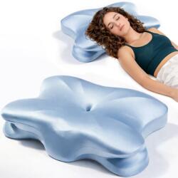 Linomag Pernă ortopedică ergonomică tip fluture Linomag®, Spuma cu memorie, husă satinată detașabilă cu fermoar, Suport pentru cap, gât și umeri, Delicată cu pielea și părul, Anti-rid, 58x37x10 cm, Albastru d
