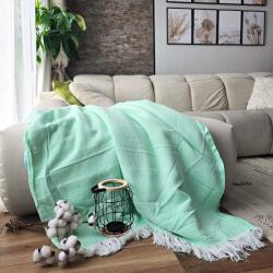 Kotonia Home Cuvertura Old Fashion pentru pat dublu, dimensiunea 220x240 cm, 100% bumbac, zig-zag, verde kiwi cu franjuri - 26 (004761)