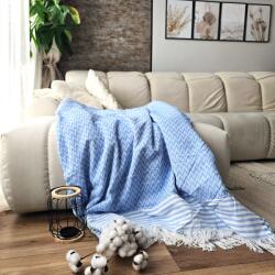 Kotonia Home Cuvertura Old Fashion pentru pat dublu, dimensiunea 220x240 cm, 100% bumbac, zig-zag, bleu cu franjuri - 25 (004748)