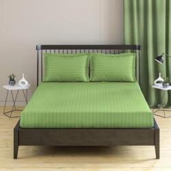 Kotonia Home Husa de pat cu elastic Kotonia Home Deco, 100% bumbac, Damasc Saten, dimensiune dungi 1 cm, Verde Fistic, 100x200+20 cm (004366-100)