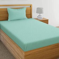 Kotonia Home Husa de pat cu elastic Kotonia Home Deco, 100% bumbac, Damasc Saten, dimensiune dungi 1 cm, Verde menta, 100x200+20 cm (004367-100)