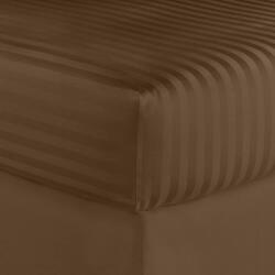 Kotonia Home Husa de pat cu elastic Kotonia Home Deco, 100% bumbac, Damasc Saten, dimensiune dungi 1 cm, Ciocolata, 100x200+20 cm (004373-100)