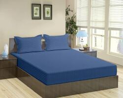 Kotonia Home Husa de pat cu elastic Kotonia Home Deco, 100% bumbac, Damasc Saten, dimensiune dungi 1 cm, Bleumarin, 100x200+20 cm (004368-100)