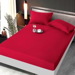 Kotonia Home Husa de pat cu elastic Kotonia Home Deco, 100% bumbac, Damasc Saten, dimensiune dungi 1 cm, Rosu, 100x200+20 cm (004369-100)