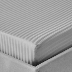 Kotonia Home Husa de pat cu elastic Kotonia Home Deco, 100% bumbac, Damasc Saten, dimensiune dungi 1 cm, Gri, 100x200+20 cm (004371-100)