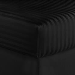 Kotonia Home Husa de pat cu elastic Kotonia Home Deco, 100% bumbac, Damasc Saten, dimensiune dungi 1 cm, Negru, 100x200+20 cm (004372-100)