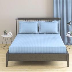 Kotonia Home Husa de pat cu elastic Kotonia Home Deco, 100% bumbac, Damasc Saten, dimensiune dungi 1 cm, Bleu Ciel, 160x200+20 cm (004378-160)