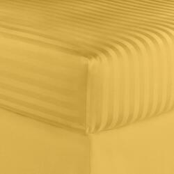 Kotonia Home Husa de pat cu elastic Kotonia Home Deco, 100% bumbac, Damasc Saten, dimensiune dungi 1 cm, Mustar, 160x200+20 cm (004375-160)