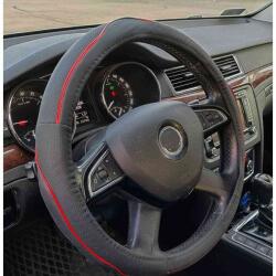 Autolife Műbõr kormányvédõ, 38 cm, fekete-piros (2394BR) (2394BR)