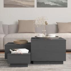 vidaXL 3 db szürke tömör fenyőfa tárolódoboz fedéllel 818247 (818247VidaXL)