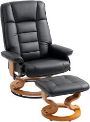 HOMCOM Fotoliu de relaxare inclinabil cu suport pentru picioare, pivotant, cadru din lemn, material sintetic negru | Aosom Romania (839-961V81BK)