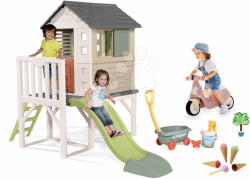 Smoby Căsuță pe piloni și babytaxiu cu cărucior House On Stilts Life Smoby extensibilă cu tobogan de 1, 5 m cu jet de apă (SM810802-24) Casuta pentru copii