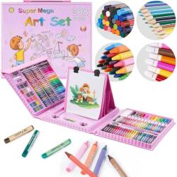 Procart Trusa pentru pictura si desen, set creativ 208 piese, creioane, acuarele, carioci, suport desen, valiza transport, roz (PAK208A-PINK)