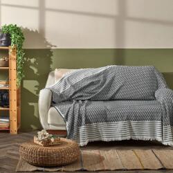 Kotonia Home Cuvertura Old Fashion pentru pat dublu, dimensiunea 220x240 cm, 100% bumbac, zig-zag, gri cu franjuri - 24 (004747)