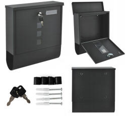 ModernHOME Postaláda, ModernHome HPB2210-GS, antracit, 30, 5 x 33, 5 x 9, 6 cm, horganyzott acél, újságtartóval, betekintő ablakok, falra és kerítésre szerelhető, 2 kulccsal, szerelőkészlettel (TF1054)